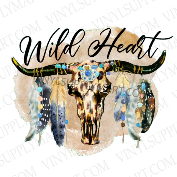 *Cow Skull and Feathers - Wild Heart - HTV Transfer