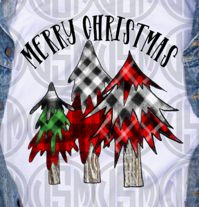 *Merry Christmas - Buffalo Plaid Trees - Transfer